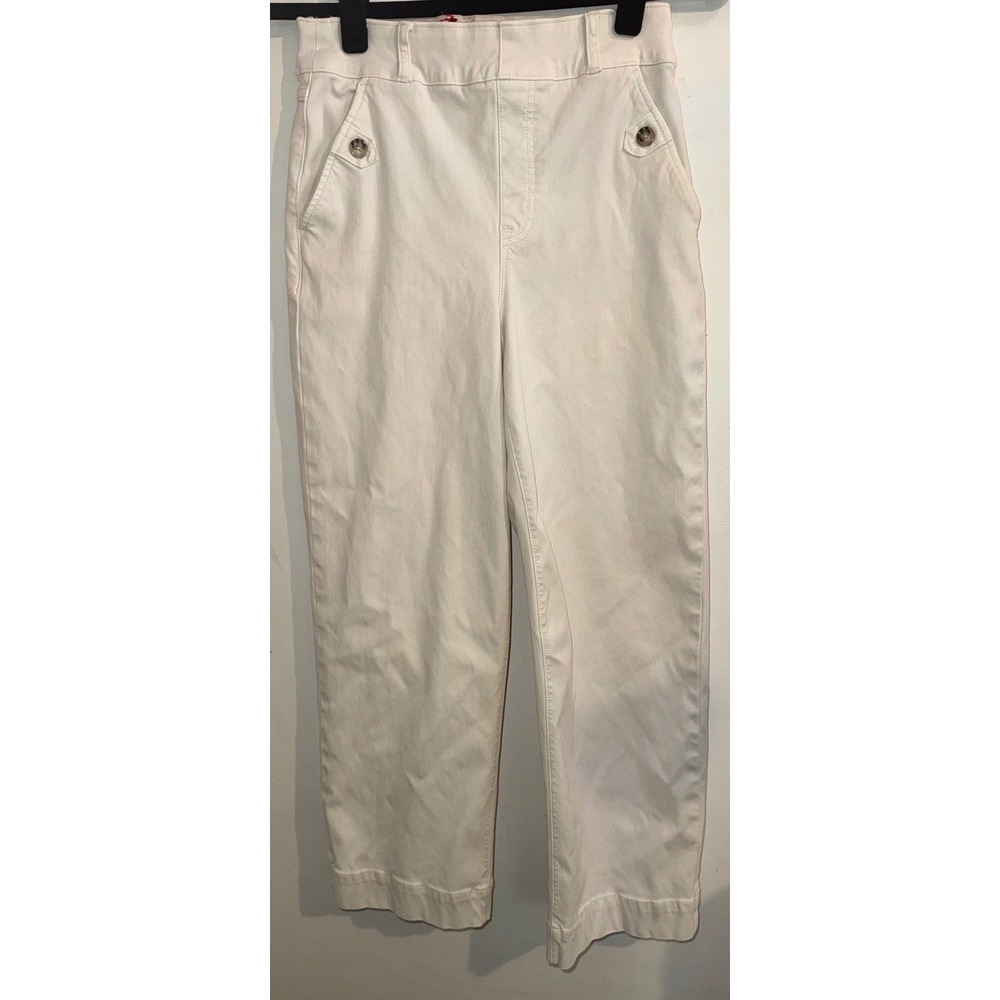 Spanx Stretch Twill Cropped Wide Leg Pants Cream Off-White Small S/P High Rise